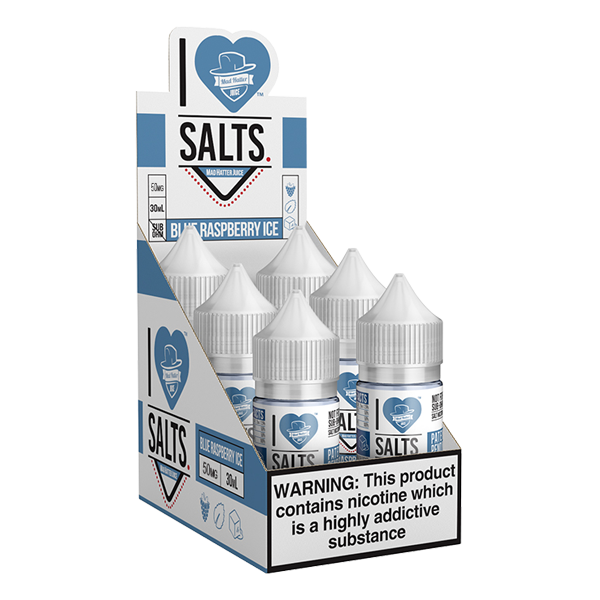 An icy blue raspberry flavored eliquid made by I love salts, available for wholesale online