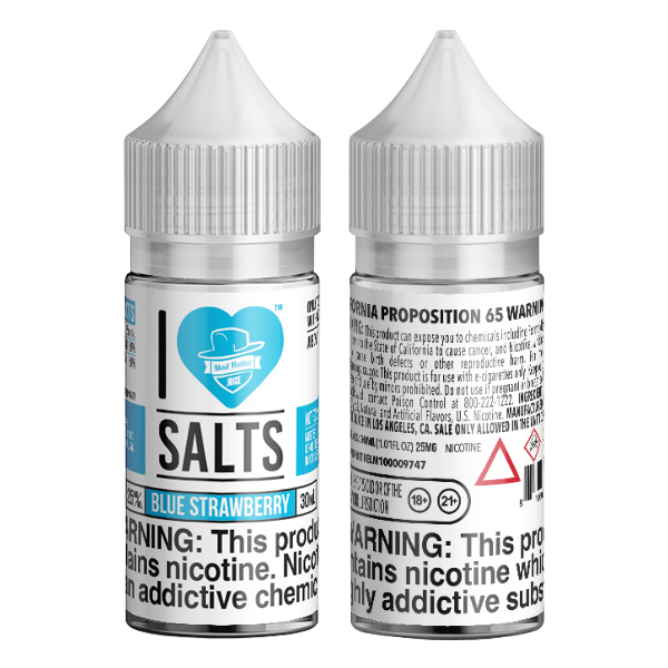 Blue Strawberry vape juice by I Love Salts, available for online ordering for your vape shop