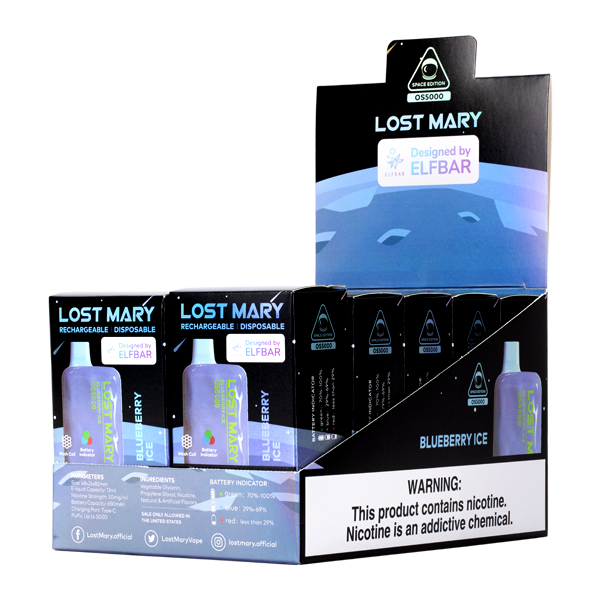 Blue Razz Ice Lost Mary 10-Pack Display for Vape Stores