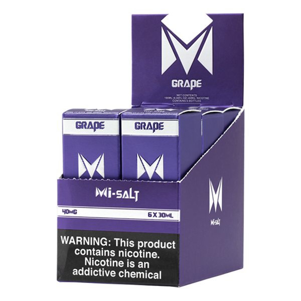 A best selling fruity flavored vape juice, Grape Mi-Salts made with nicotine salts