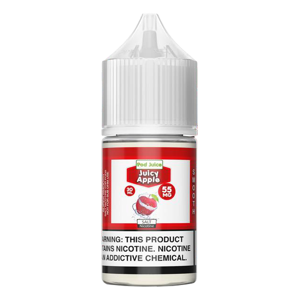 The Juicy Apple flavored vape juice from Pod Juice, available for vape shops in packs of 6