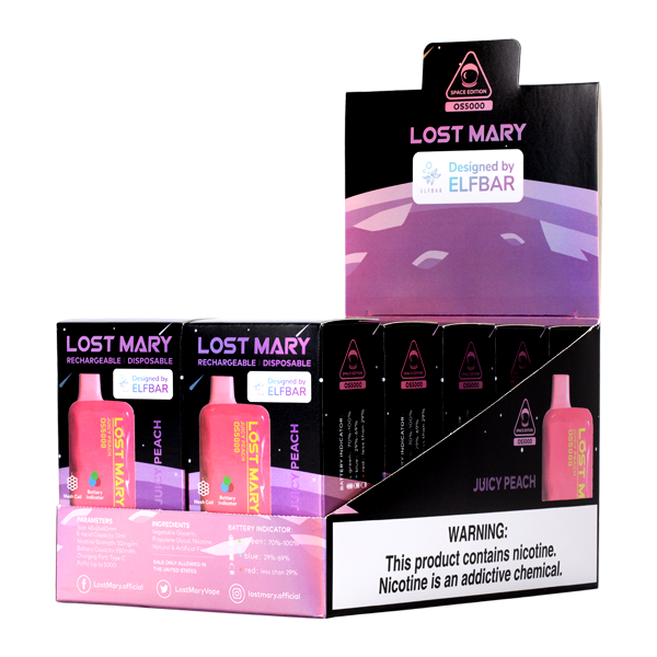Juicy Peach Lost Mary 10-Pack Display for Vape Stores
