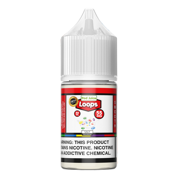 The Loops flavored vape juice from Pod Juice, available for vape shops in packs of 6