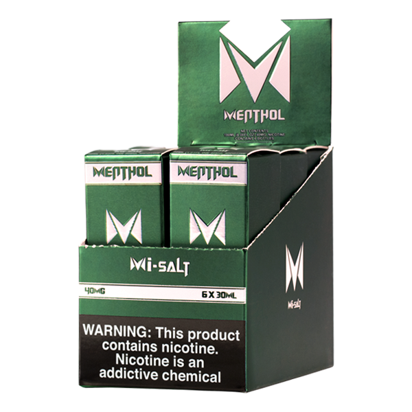 A best selling mint flavored vape juice, Menthol Mi-Salts made with nicotine salts