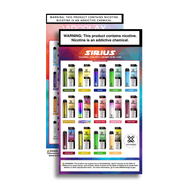 A pack of 2 posters for vape shops, showcasing disposable vape Brands
