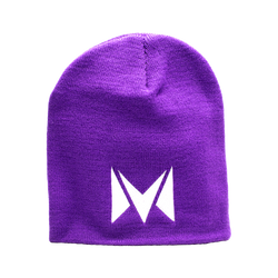 Fitted beanies embroidered with the Mi-Pod logo, available in purple