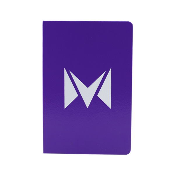 A hard-covered Mi-Pod notebook, available for wholesale in purple