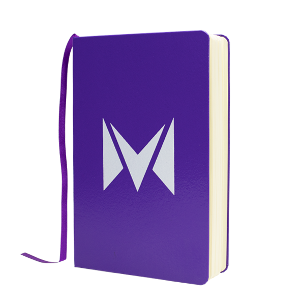 A branded notebook with the Mipod logo, made with over 100 pages