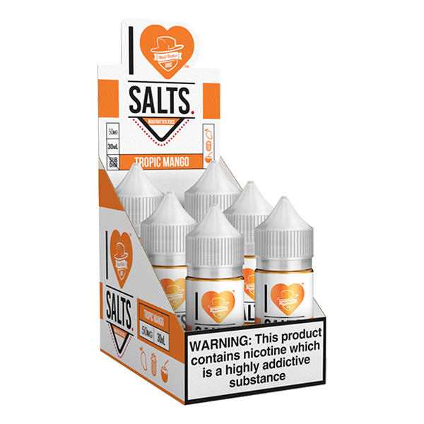 A tropical mix of mango flavored eliquid made by I love salts, available for wholesale online