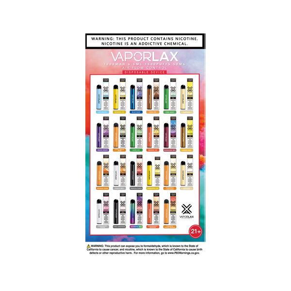 A VaporLax disposable vape poster, showing their best-selling vape flavors