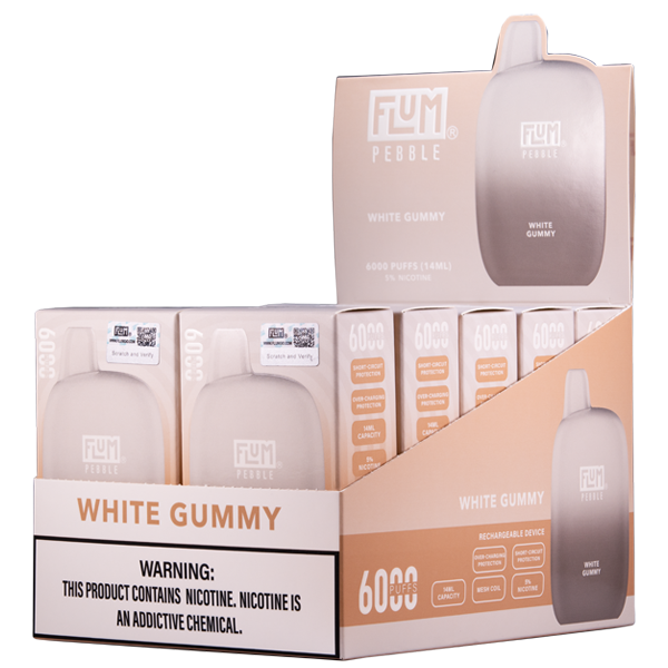 White Gummy Flum Pebble Vapes for Wholesale 10pk
