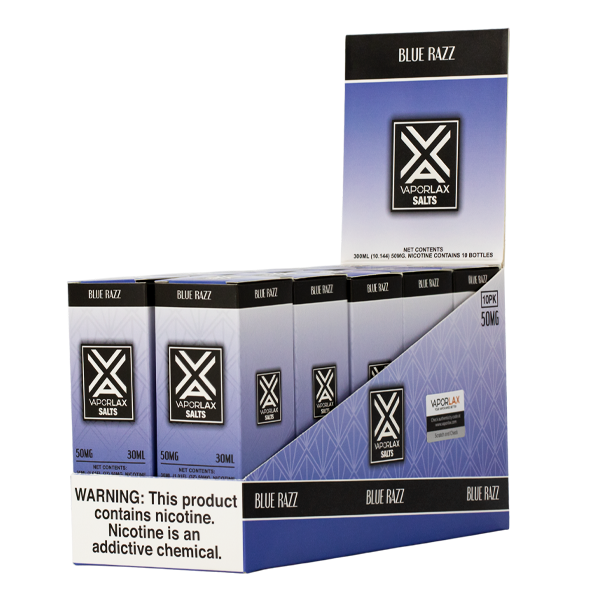 Browse wholesale Blue Razz flavored vape juice in 25mg & 50mg, made by VaporLax