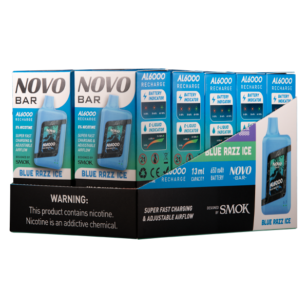 Blue Razz Ice Novo Bar AL6000 10pk for Wholesale