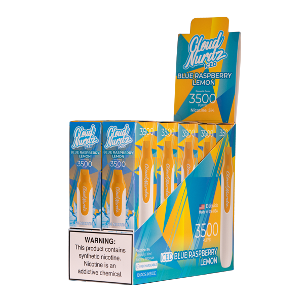 Iced Blue Raspberry Lemon Cloud Nurdz Disposable Vape 10pk Wholesale