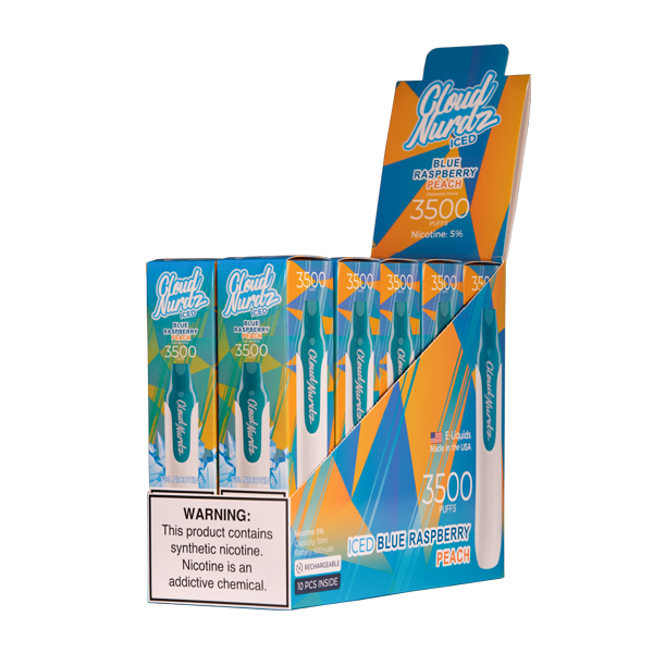 Iced Blue Raspberry Peach Cloud Nurdz Disposable Vape 10pk Wholesale