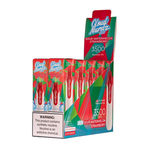 Iced Sour Watermelon Strawberry Cloud Nurdz Disposable Vape Wholesale 10pk