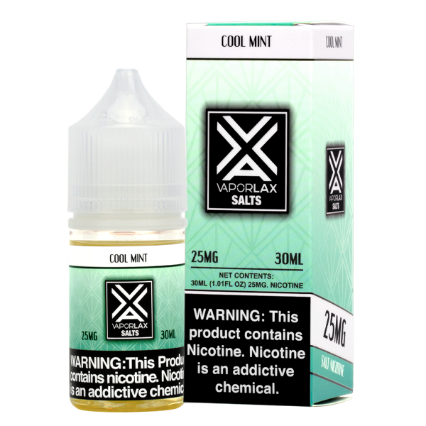 Browse wholesale Cool Mint flavored vape juice in 25mg & 50mg, made by VaporLax