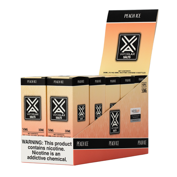 Shop bulk Peach Ice flavored vape juice from VaporLax, available in 25mg & 50mg