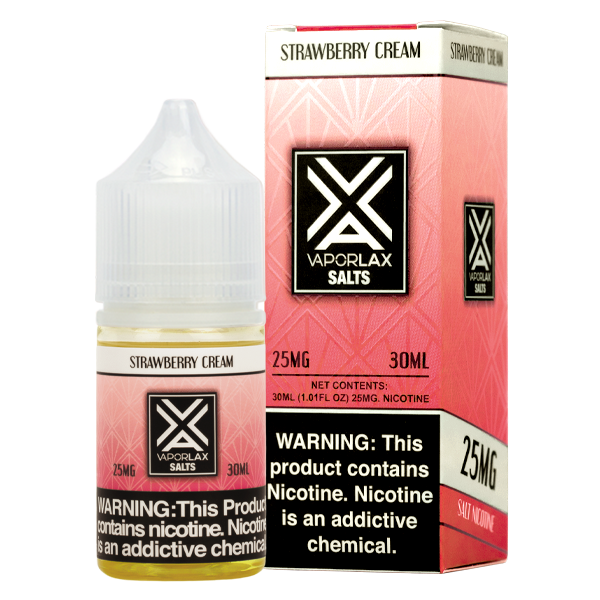 Browse wholesale Strawberry Cream flavored vape juice in 25mg & 50mg, made by VaporLax