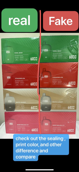fake versus real Flum Pebble packaging